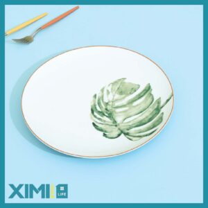 10.5-inch Green Plants Shallow Plate(White)