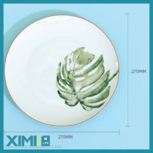 10.5-inch Green Plants Shallow Plate(White)