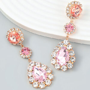 Pink Rhinestone Drop-Shaped Earrings