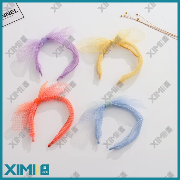 Checks Gauze Bow Knot Kids Hair Band