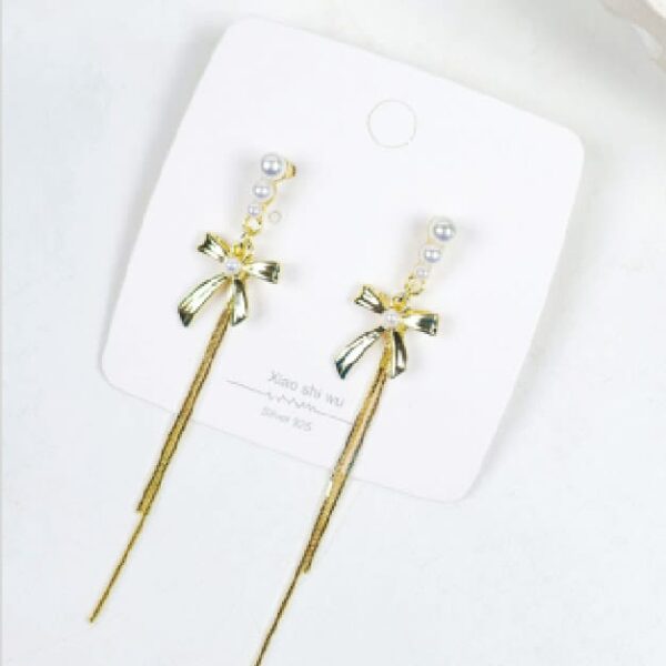 Long Tassel Pearl Bow Earrings