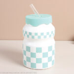 460ml/15.5fl.oz. Girly Checkboard Straw Ceramic Cu