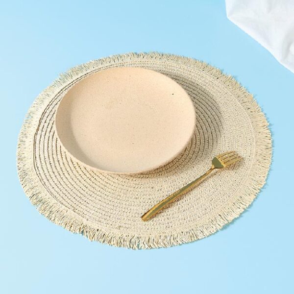 Round Fringe Table Mat (Light Apricot)
