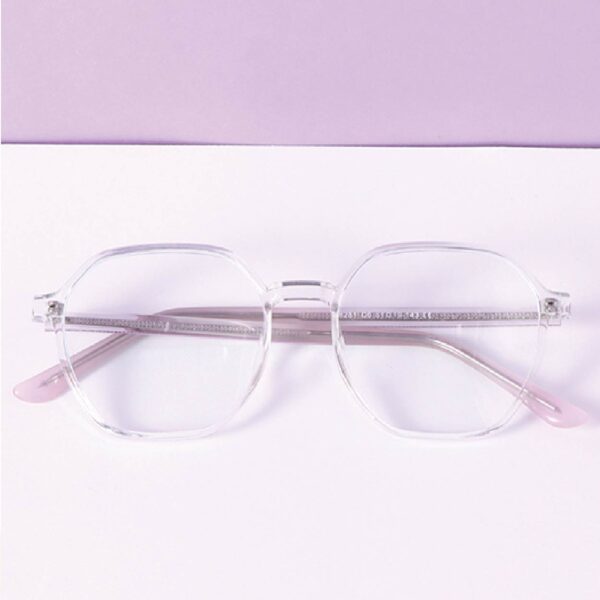 Light-Weight Square Round Frame Blue Light Blocking Glasses (Transparent Pink)