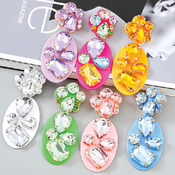 Oval Colored Rhinestone Earrings