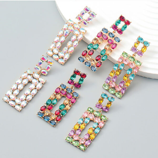 Rectangular Colored Rhinestone Earrings