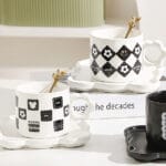 250ml/8.4fl.oz. Geometry Floral Coffee Ceramic Cup and Saucer Set (White) SPJ008