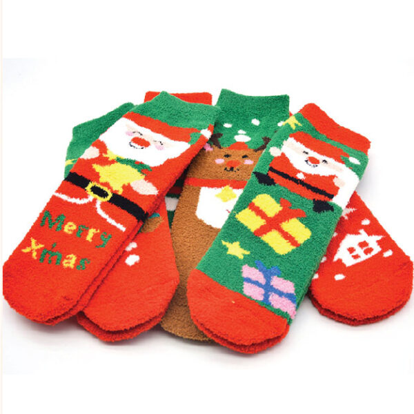 Christmas Series Coral Velvet Santa Claus Straight Mid-Calf Length Socks for Ladies