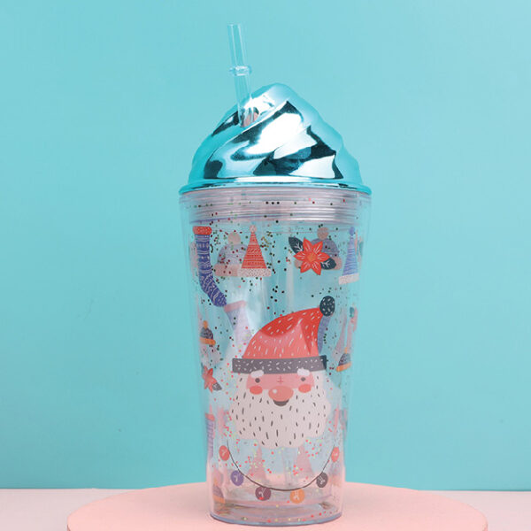 Christmas Series 500mL/16.9fl.oz. Santa Claus Ice Cream Cup with Straw (Blue)