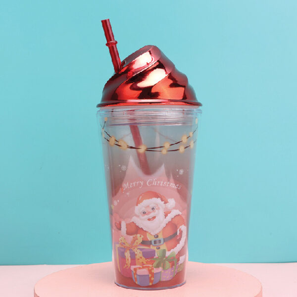 Christmas Series 500mL/16.9fl.oz.  Santa Claus Ice Cream Cup with Straw (Red)