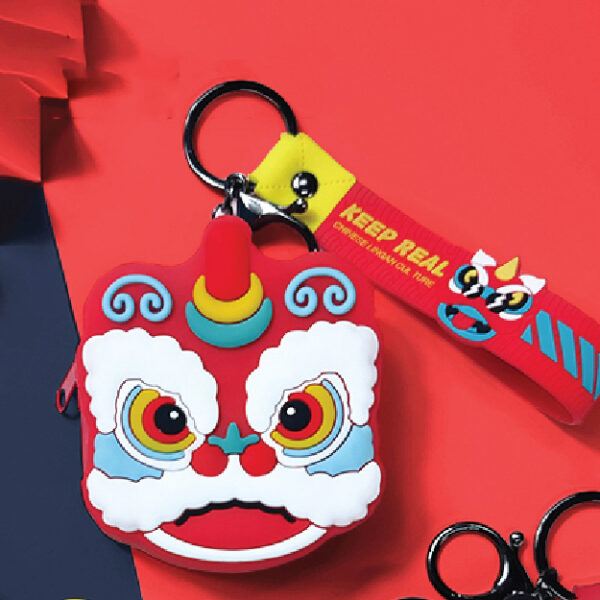 Dancing Lion Silicone Coin Purse Keychain