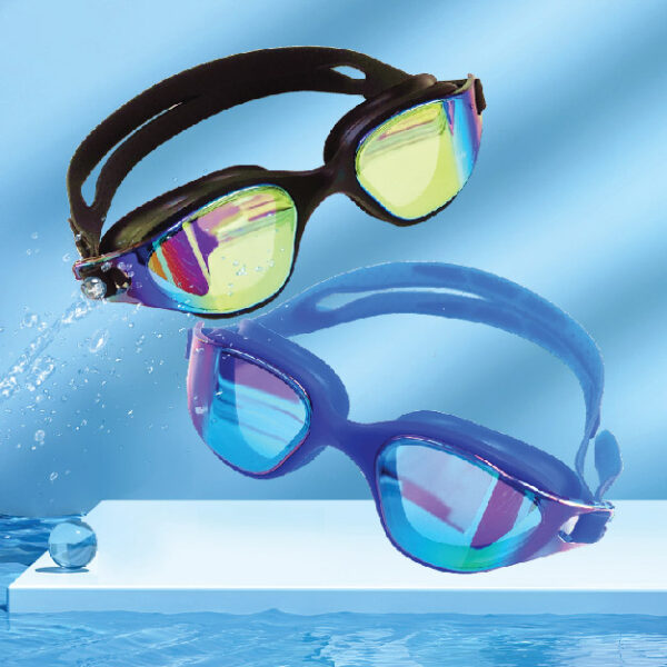 Adult One-piece Silicone Large Lens Electroplated Swimming Goggles