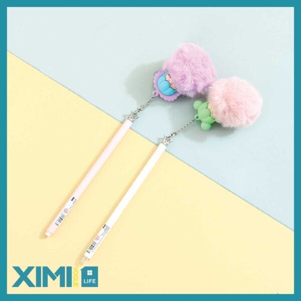 Cute Furry Ball Charm Black Gel Ink Pen(0.5mm)