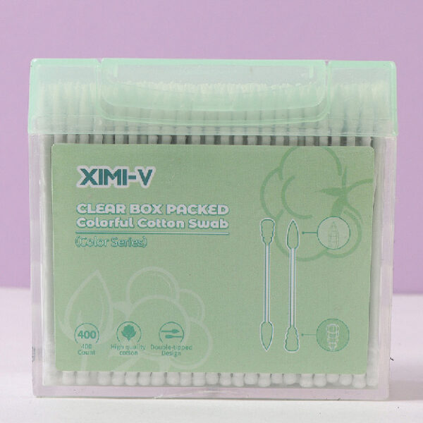 Color Series Clear Box Packed Colorful Cotton Swab 400 Pcs (Sharp Tip + Sprial Tip)