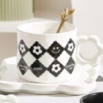 250ml/8.4fl.oz. Geometry Floral Coffee Ceramic Cup and Saucer Set (White) SPJ008 - Image 3