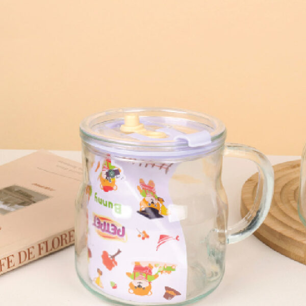 024 Cartoon Pier Glass Cup (Straw Bag Cover, 550Ml)