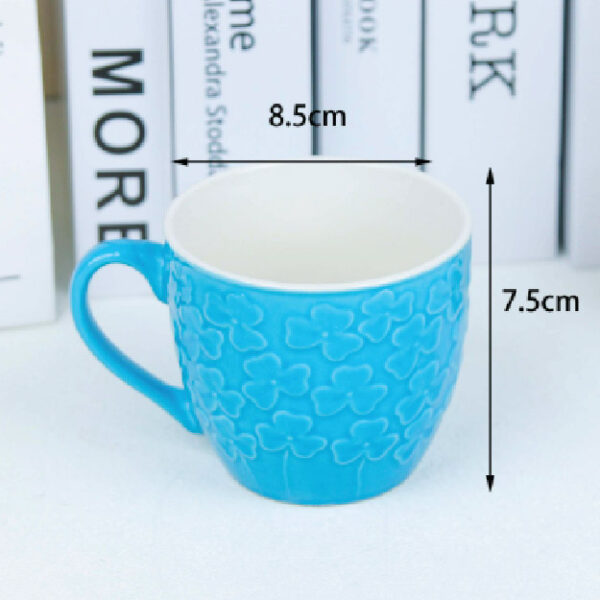 Embossed Clover Ceramic Cup (Random Color)