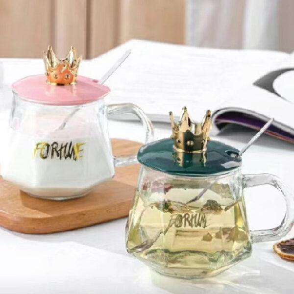 Crown Lid Glass Handle Cup (Small Spoon)