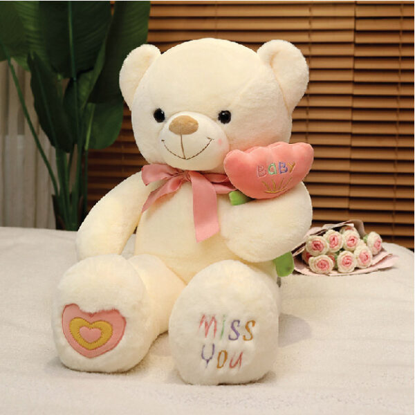 Teddy Bear White Color With Flowers (80Cm)
