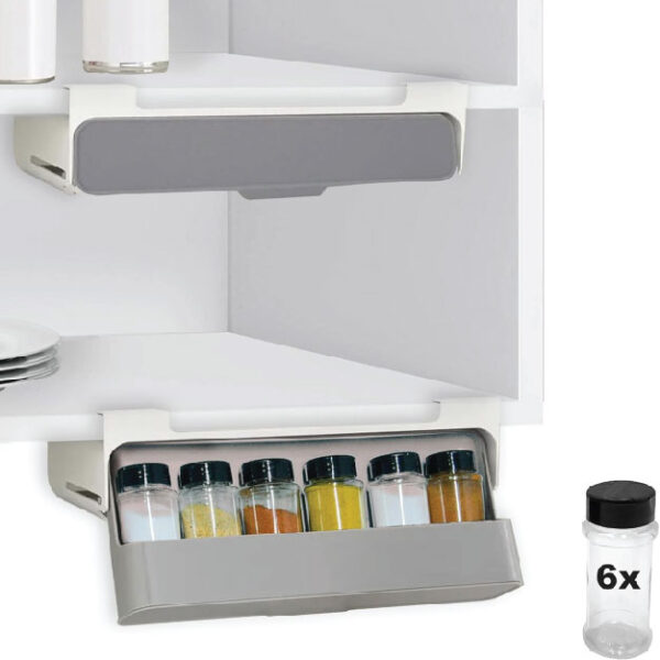 Kitchenclub Under-Shelf Spice Rack with 6 Containers – Grey