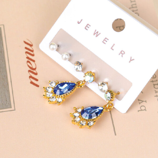 Fashion Colored Diamond Drops Three Pairs Of Earrings