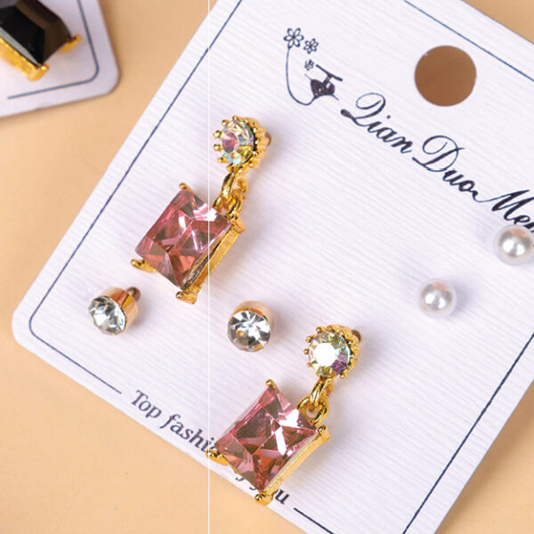 Long Zircon Square Three Pair Earrings 4020100379