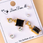 Long Zircon Square Three Pair Earrings 4020100379 - Image 2
