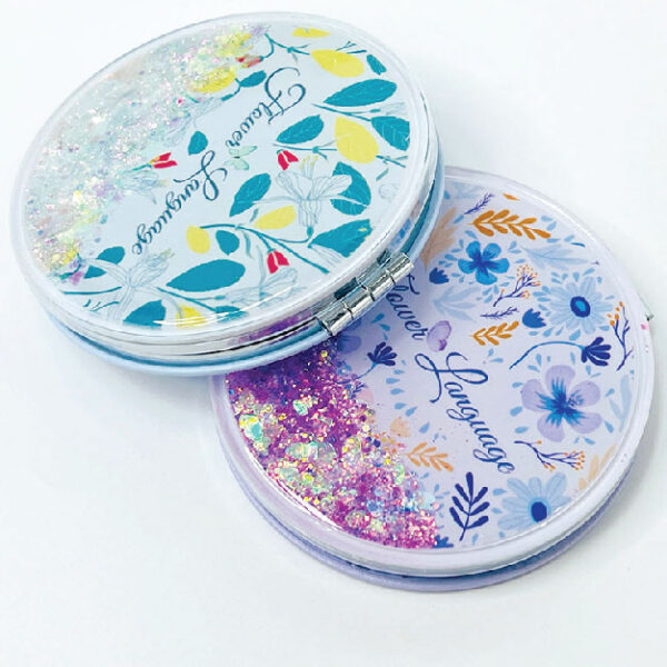Luxuriant Flowers Round Glitter Portable Mirror