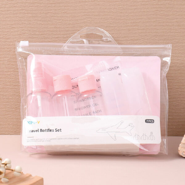 Travel Series Pink Cap Transparent Dispensing Bottle 7 Piece/Set C