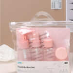 Travel Series Pink Cap Transparent Dispensing Bottle 7 Piece/Set D