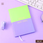 Simple Color Block Splicing Hardcover Lined Notebook A5 96 Sheets (Green & Purple)