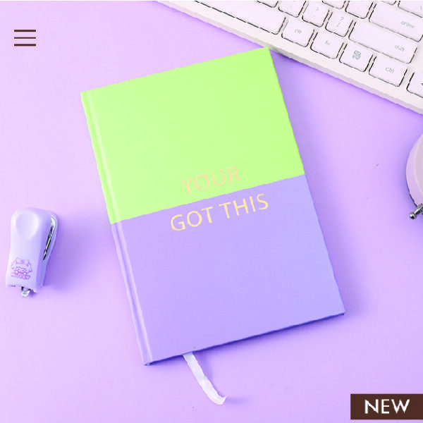 Simple Color Block Splicing Hardcover Lined Notebook A5 96 Sheets (Green & Purple)