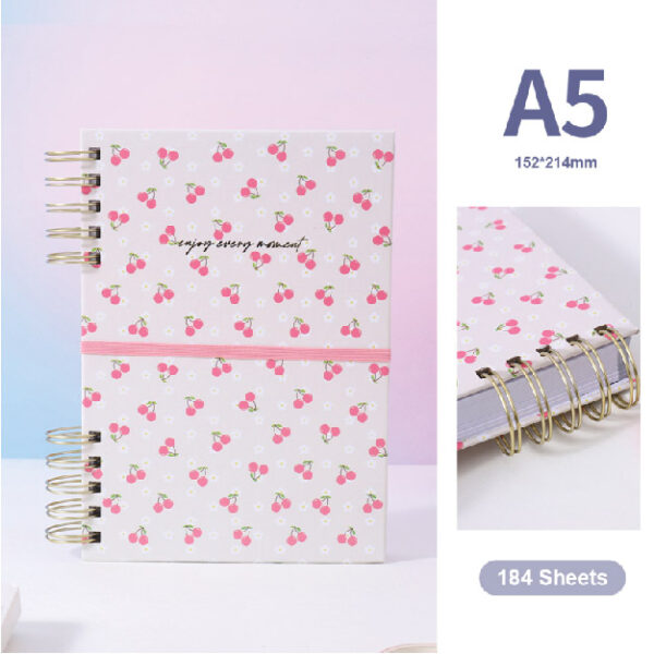 Cherry Hardshell Spiral Week Planner Notebook A5 184 Sheets (Pink)
