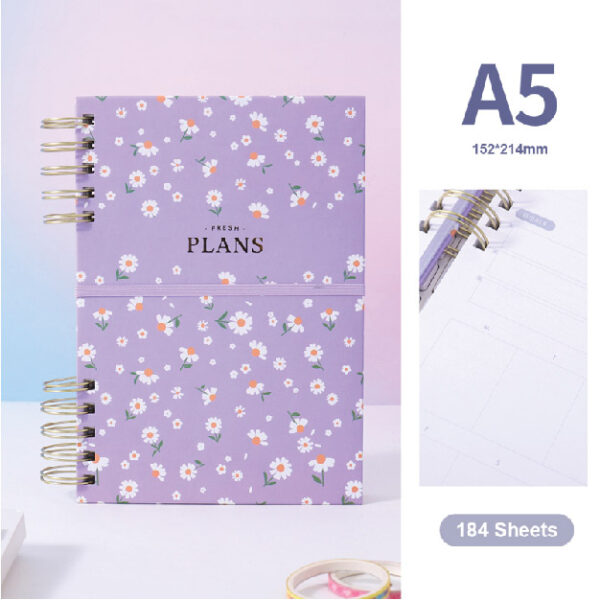 Small Daisy Hardshell Spiral Week Planner Notebook A5 184 Sheets (Purple)