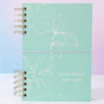 Flower Hardshell Spiral Week Planner Notebook A5 184 Sheets (Green)