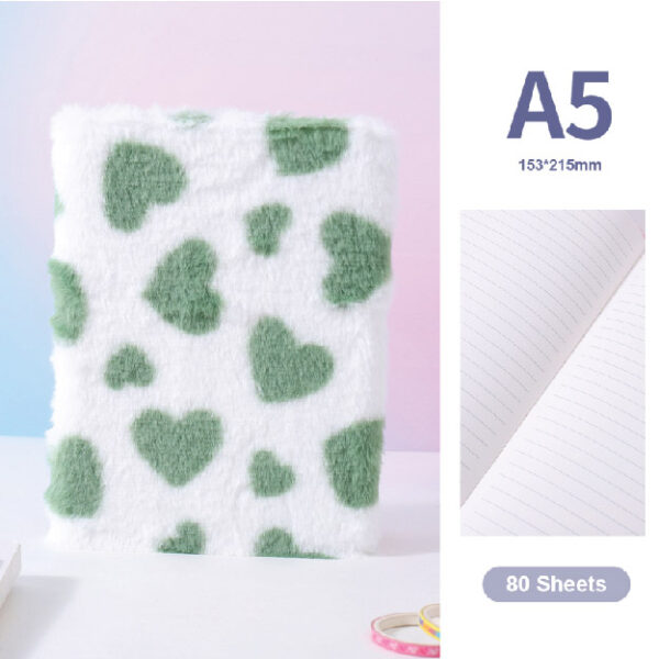 Heart Plush Lined Notebook A5 80 Sheets (Green)