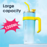 1200Ml/40.57Fl.Oz. Extra Large Basic Thermos Cup With Straw (Gradient Blue)