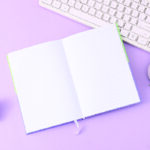 Simple Color Block Splicing Hardcover Lined Notebook A5 96 Sheets (Green & Purple) - Image 2