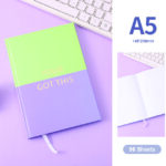 Simple Color Block Splicing Hardcover Lined Notebook A5 96 Sheets (Green & Purple) - Image 3