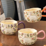 350Ml/11.83 Fl.Oz. Floral 3D Bunny Single Ceramic Cup With Large Handle