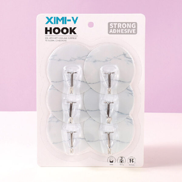 Marbling Round Traceless Sticky Hooks 6 Pcs (White)