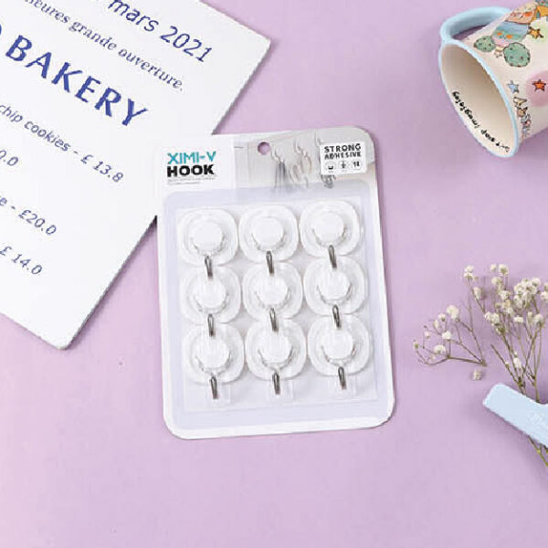 Super Value Simple Square Hooks 9Pcs (White)