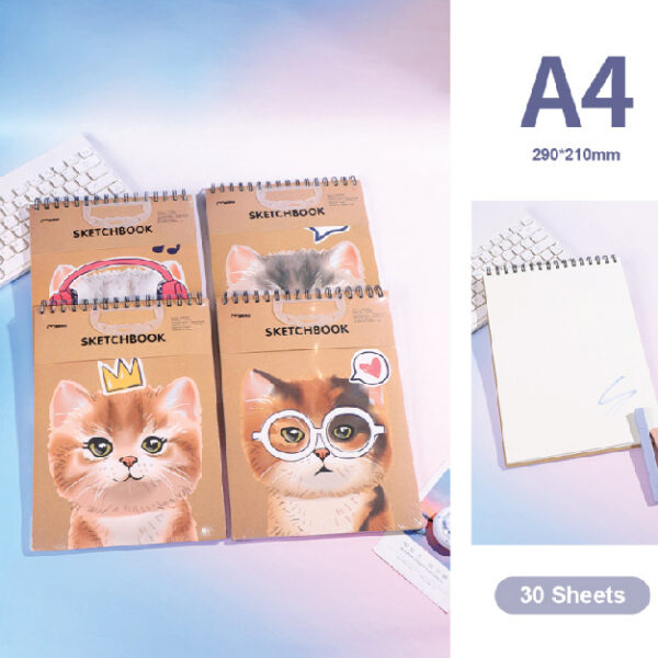 A4 Cute Cat Sketch Spiral Notebook (30 Sheets)