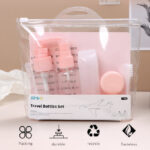 Travel Series Pink Cap Transparent Dispensing Bottle 7 Piece/Set A