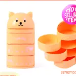 Cartoon Three-Layer Rotating Desktop Plastic Storage Box (Yellow)