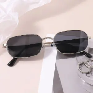 Silver Narrow Frame Sunglasses Men Black Grey