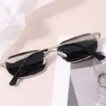 Silver Narrow Frame Sunglasses Men Black Grey - Image 2